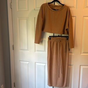 2 Piece Neutral Maxi Skirt & Long Sleeve Crop